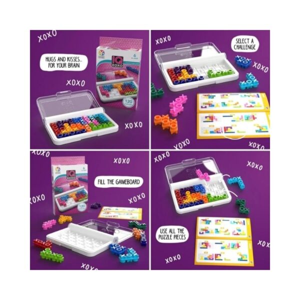 Smart Games IQ Xoxo board game featuring colorful pieces and a grid layout for strategic puzzle-solving fun