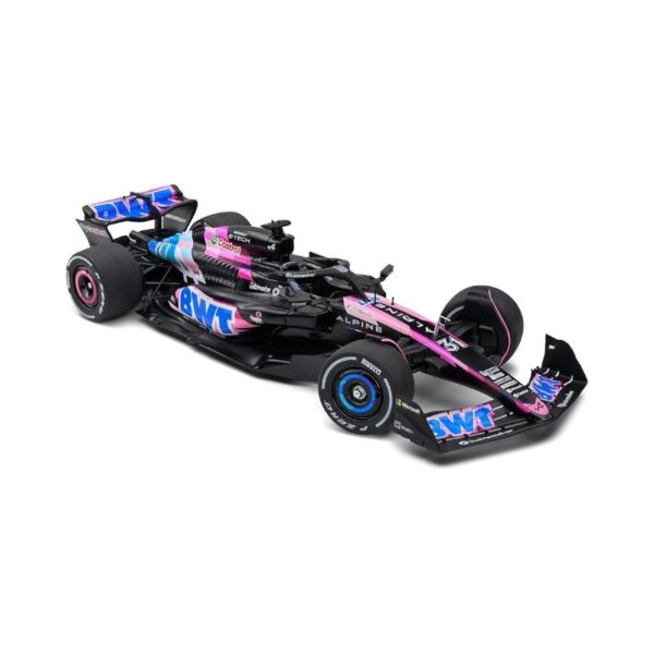 1:18 scale model of the Alpine A524 in presentation pink, featuring Pierre Gasly's 2024 racing design