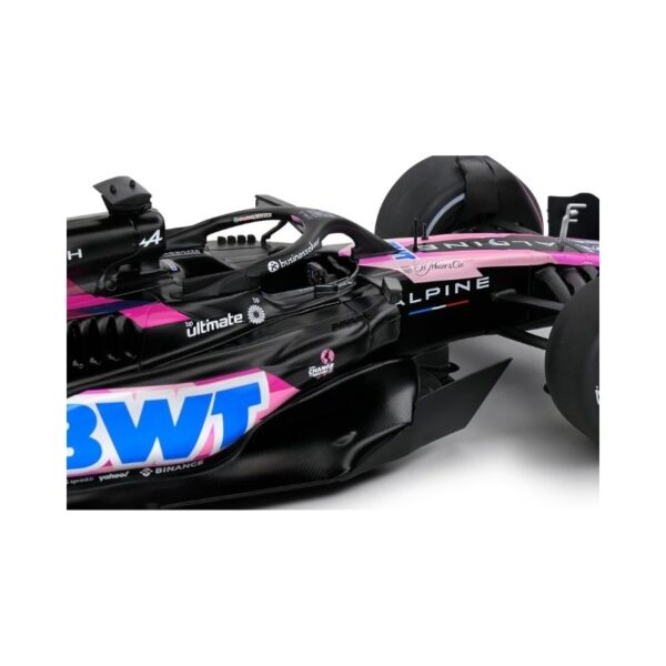 1:18 scale model of the Alpine A524 in presentation pink, featuring Pierre Gasly's 2024 racing design