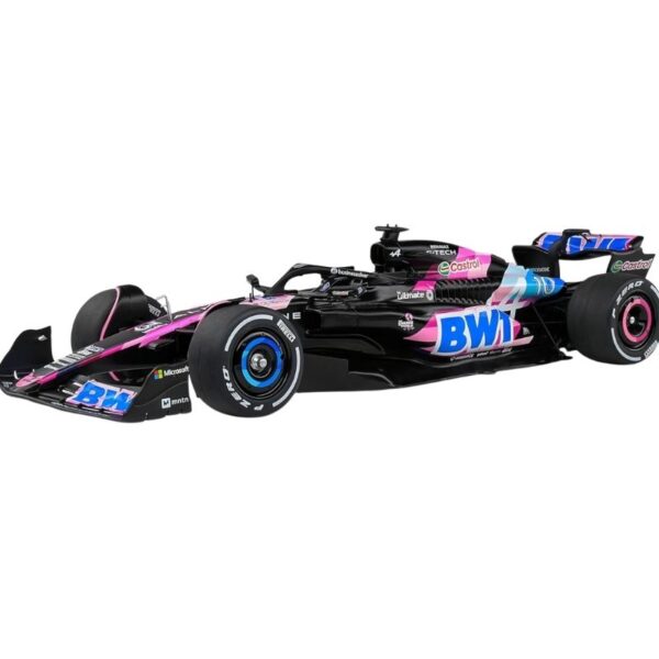 1:18 scale model of the Alpine A524 in presentation pink, featuring Pierre Gasly's 2024 racing design