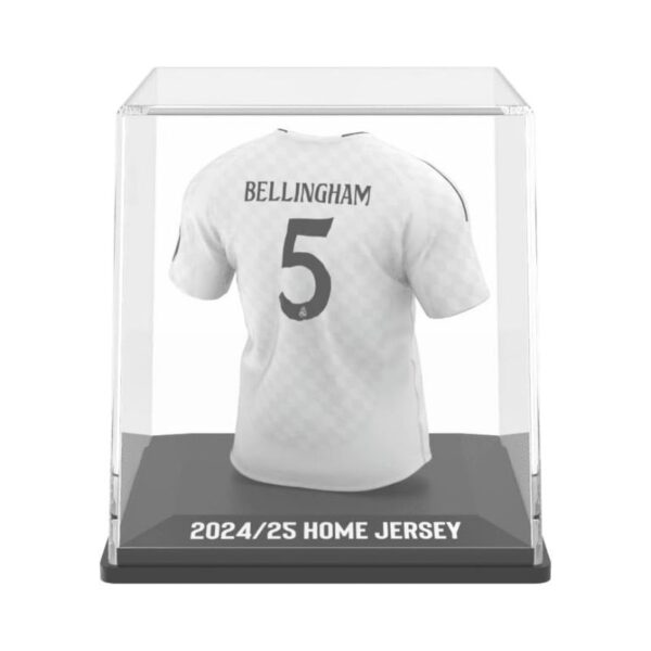 Real Madrid home jersey featuring Jude Bellingham's name and number, showcasing the team's colors and logo