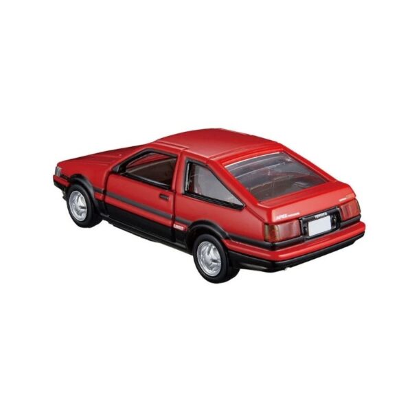 Takara Tomy Tomica model of a Corolla Levin, showcasing detailed design and vibrant colors in a miniature toy car format
