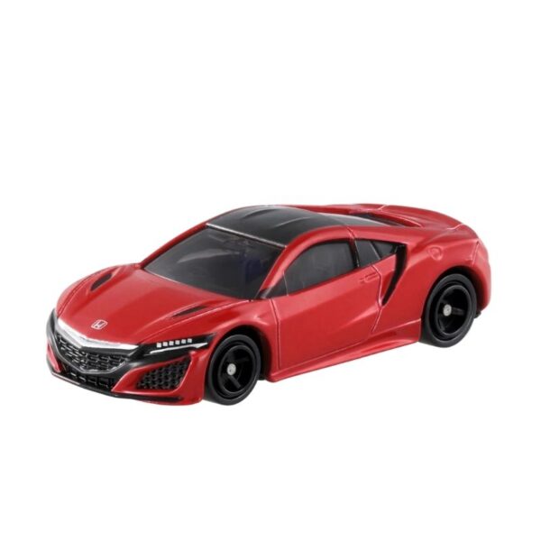 Takara Tomy Tomica model of a Honda NSX, showcasing its sleek design and vibrant colors in a detailed miniature form