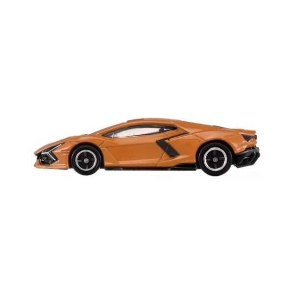 Takara Tomy Tomica Lamborghini Revuelto toy car in vibrant yellow, showcasing sleek design and detailed features