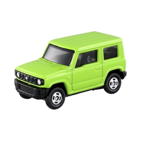 Takara Tomy Tomica model of a Suzuki Jimny, showcasing a detailed miniature version of the popular off-road vehicle