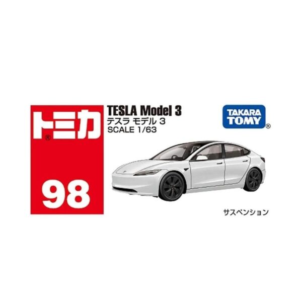Tomica Tesla Model 3 toy car, 1:63 scale die-cast electric vehicle model, collectible kids' car