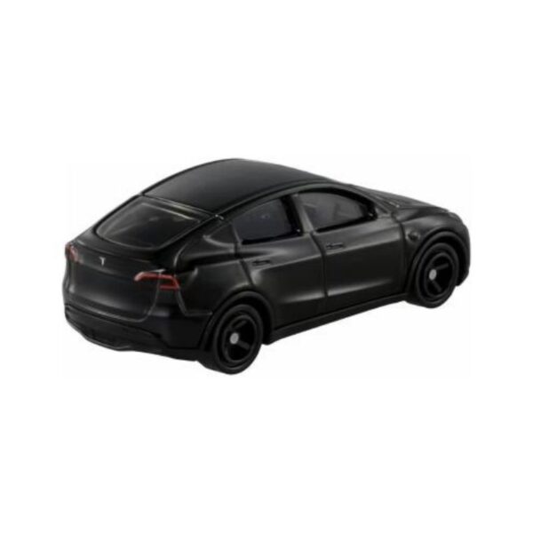 Takara Tomy Tomica Tesla Model Y toy car in red, showcasing detailed design and compact size for play or display