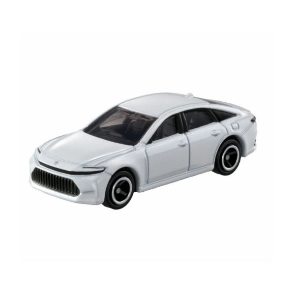 Takara Tomy Tomica model of a Toyota Crown Sedan in a vibrant color, showcasing detailed design and features