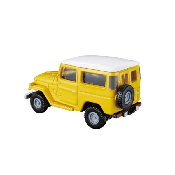 Takara Tomy Tomica model of a Toyota Land Cruiser in detailed design, showcasing its iconic shape and features