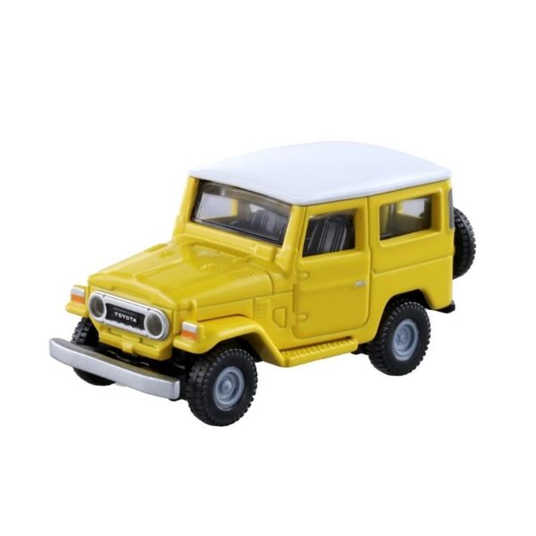 Takara Tomy Tomica model of a Toyota Land Cruiser in detailed design, showcasing its iconic shape and features