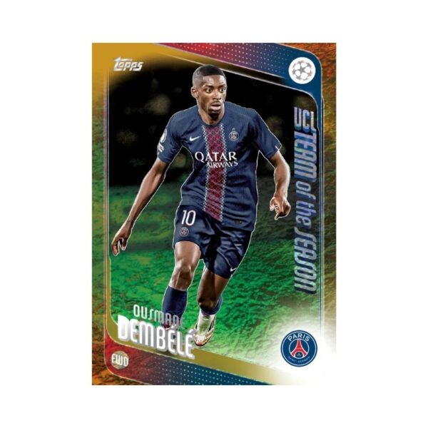 Topps 2025-26 UEFA Club Competitions Flagship Value Box featuring various soccer trading cards and team logos.