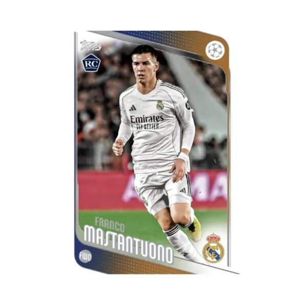 Topps UEFA Club Competitions 25-26 Hanger Box featuring team logos and player images on the packaging