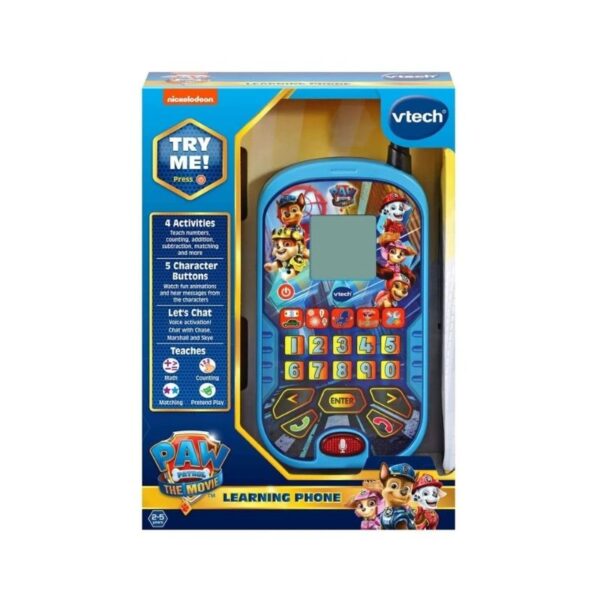 Vtech Paw Patrol Learning Phone featuring colorful buttons and character images, designed for interactive learning fun