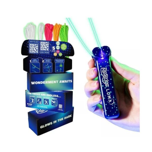 Zipstring glows in the dark, showcasing a vibrant luminescent design ideal for nighttime visibility and fun