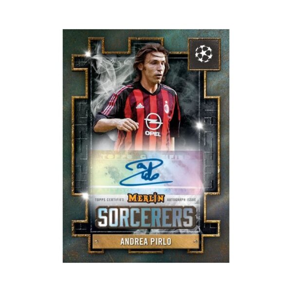 2024-25 Topps UEFA Club Competitions Merlin Chrome Hobby box featuring various soccer player cards and team logos