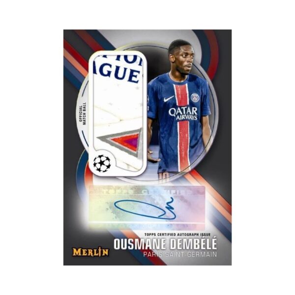 2024-25 Topps UEFA Club Competitions Merlin Chrome Hobby box featuring various soccer player cards and team logos