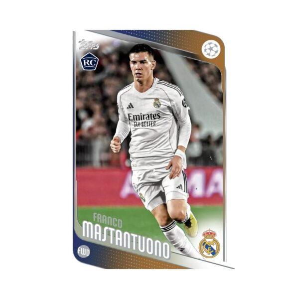 2025-26 Topps UEFA Club Competitions Hobby Box featuring collectible trading cards from various European football clubs.
