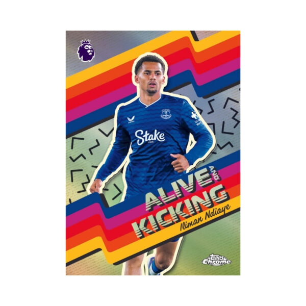 2026 Topps Chrome Premier League Hobby Box featuring vibrant player images and collectible card designs.