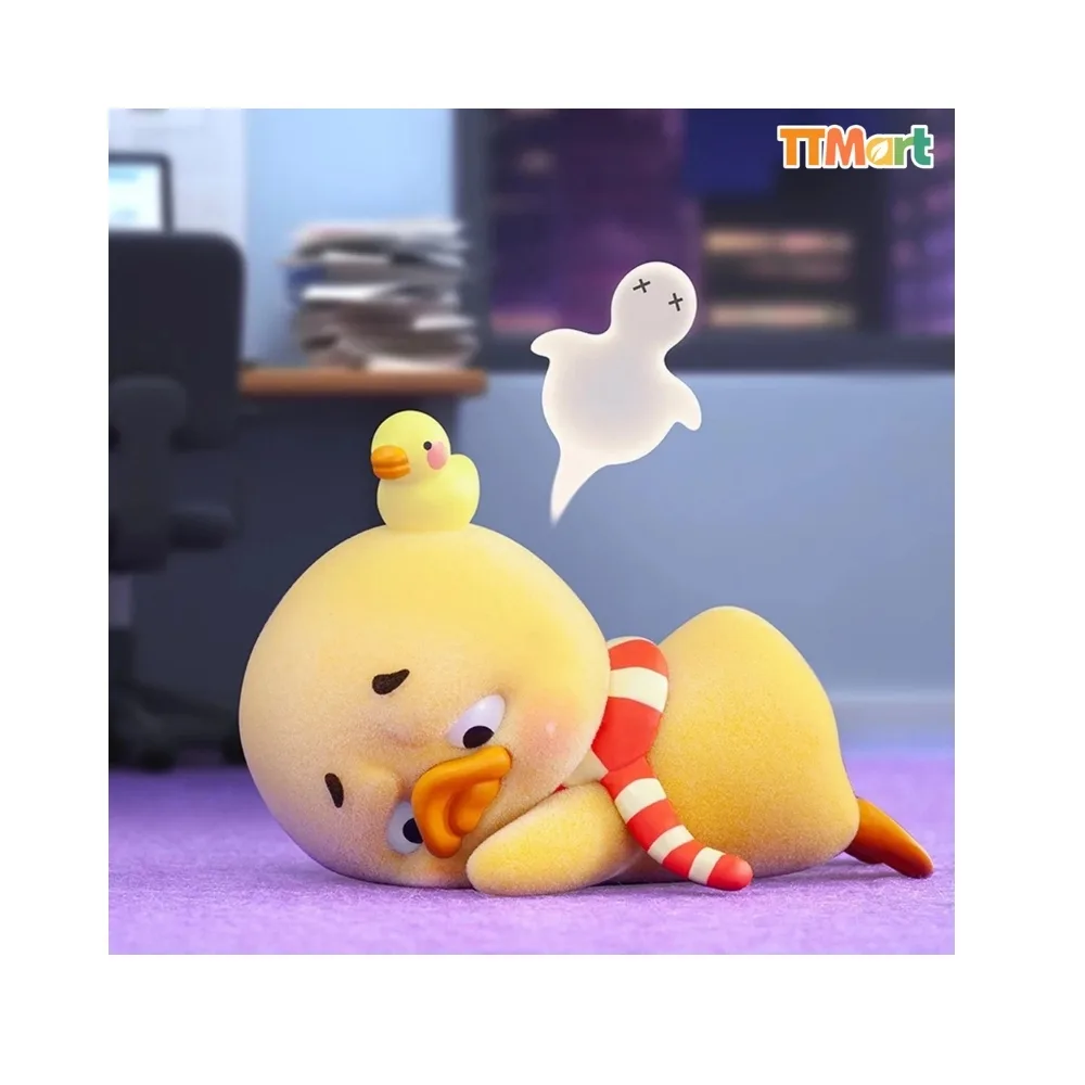 A box featuring an upset duck character, labeled "Stop The Spiral," designed for a blind box collectible series