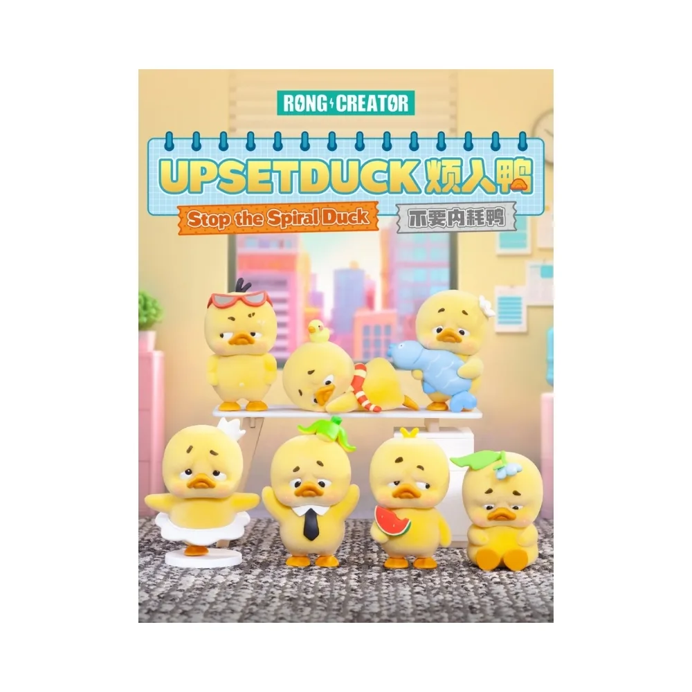 A box featuring an upset duck character, labeled "Stop The Spiral," designed for a blind box collectible series