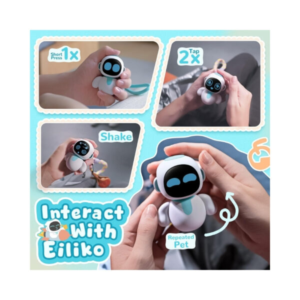 Eiliko AI Charm Bot in aquamarine color, featuring a sleek design and friendly expression, ideal for interactive experiences