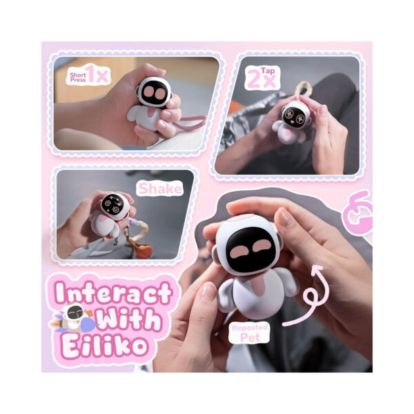 Eiliko AI Charm Bot in coral pink, featuring a sleek design and friendly expression, ideal for interactive experiences