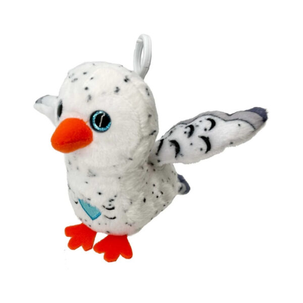 A cheerful white owl from Happy Yappers Season 2, showcasing its bright eyes and fluffy feathers against a light background