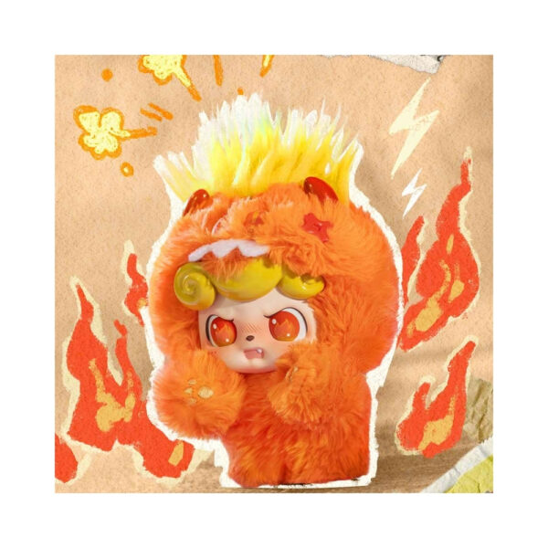 Plush pendant of a colorful, hairy monster from the Jotoys QKid Emotional series, displayed in a blind box packaging
