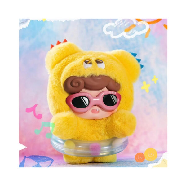 Plush pendant of a colorful, hairy monster from the Jotoys QKid Emotional series, displayed in a blind box packaging