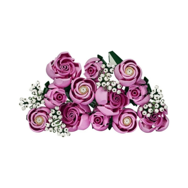 LEGO 10374 Botanicals set featuring a vibrant bouquet of pink roses made from artificial flowers