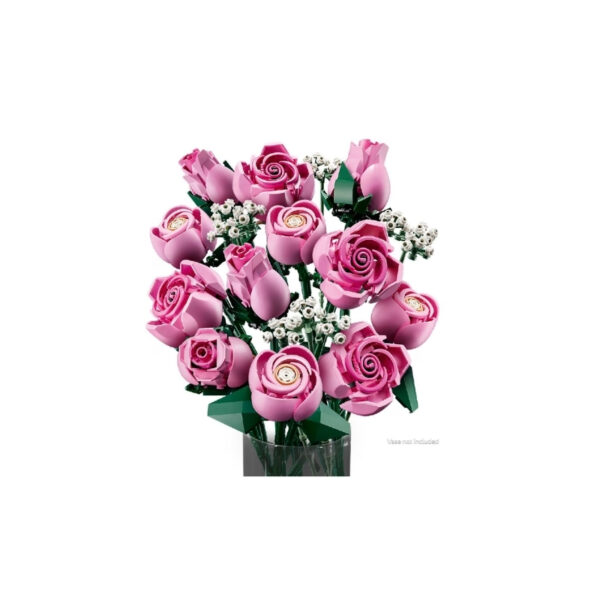 LEGO 10374 Botanicals set featuring a vibrant bouquet of pink roses made from artificial flowers