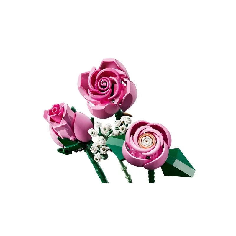 LEGO 10374 Botanicals set featuring a vibrant bouquet of pink roses made from artificial flowers
