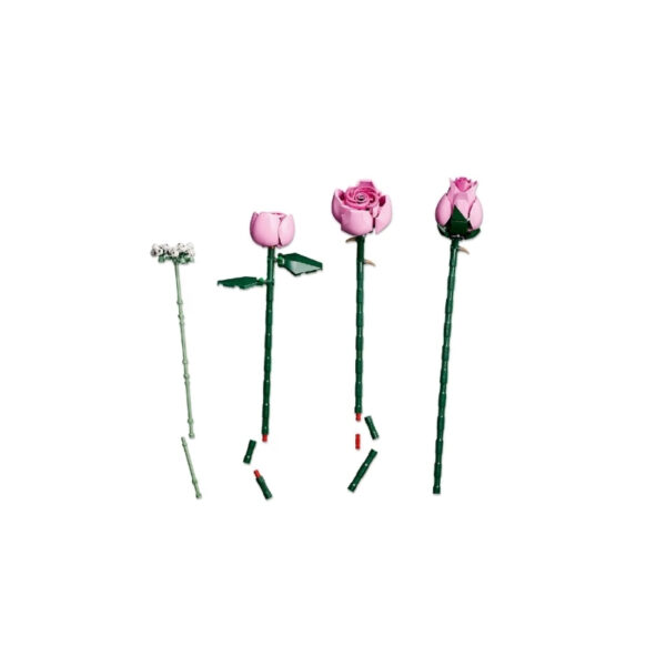 LEGO 10374 Botanicals set featuring a vibrant bouquet of pink roses made from artificial flowers