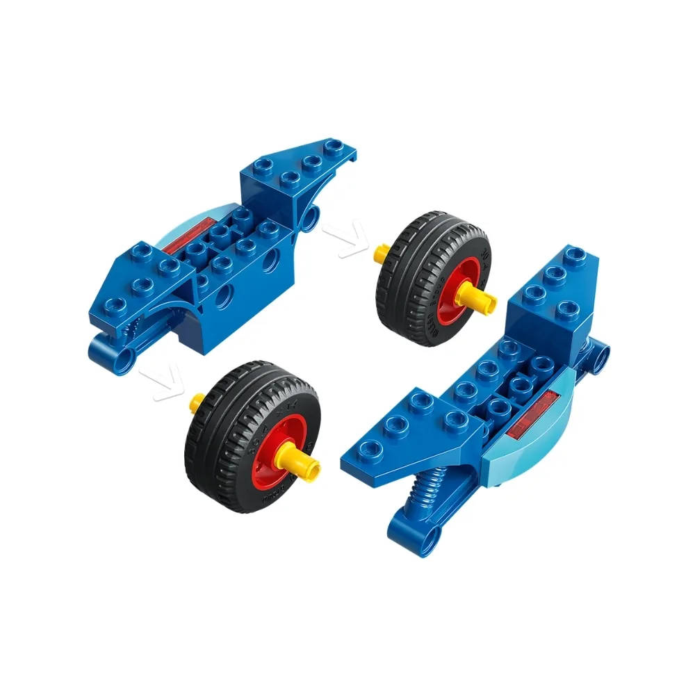 LEGO set 11206 features Spidey on a motorcycle battling the Rhino in an action-packed scene.