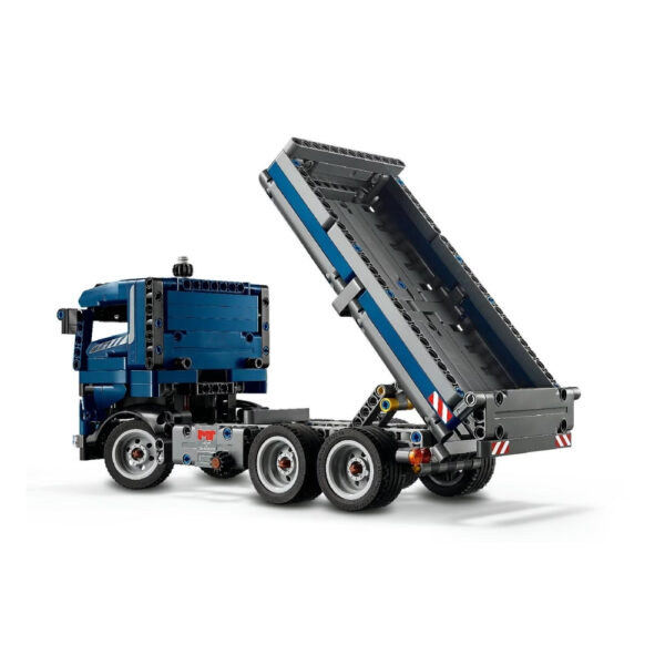 LEGO Technic Tipping Dump Truck V29 model showcasing a detailed construction vehicle with a tipping bed and wheels