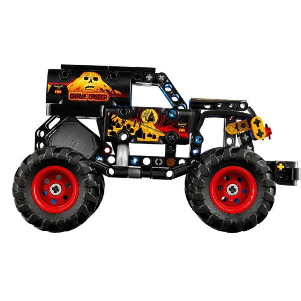 LEGO 42219 set featuring the iconic Monster Jam truck, Grave Digger, with detailed design and vibrant colors
