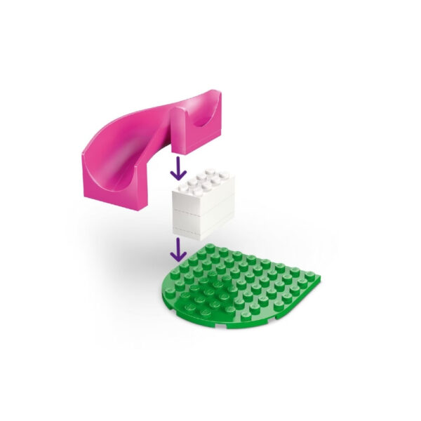 Colorful LEGO set featuring a puppy playground with various play structures and playful dogs