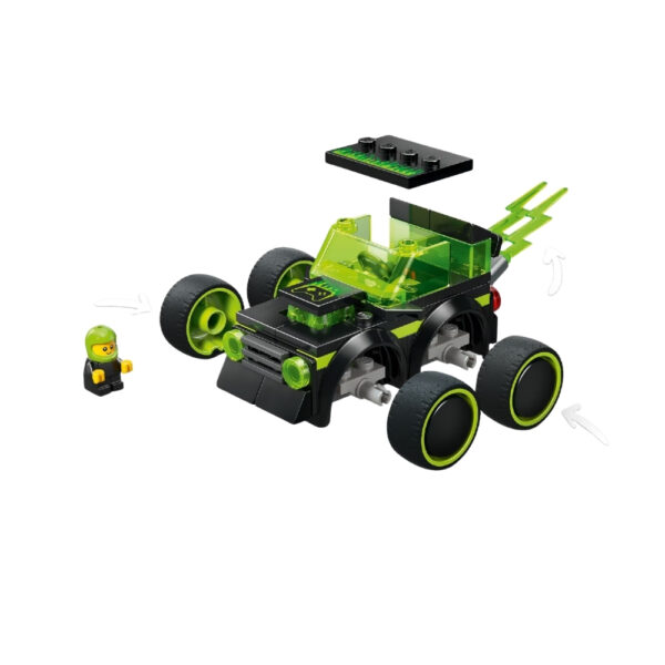 LEGO 60484 City Rides set featuring a colorful gaming race car with a driver and racing accessories