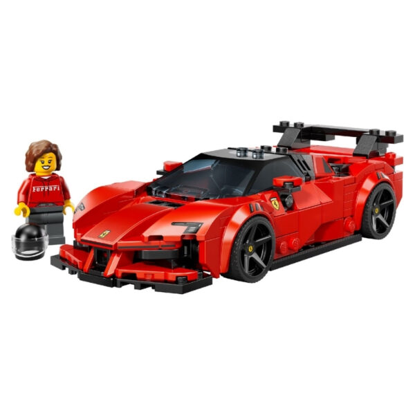 LEGO 77254 set featuring a detailed model of the Ferrari SF90 XX Stradale sports car in vibrant colors