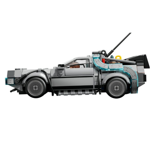 LEGO 77256 Time Machine set from Back to the Future, featuring the iconic DeLorean and mini-figures of Doc and Marty