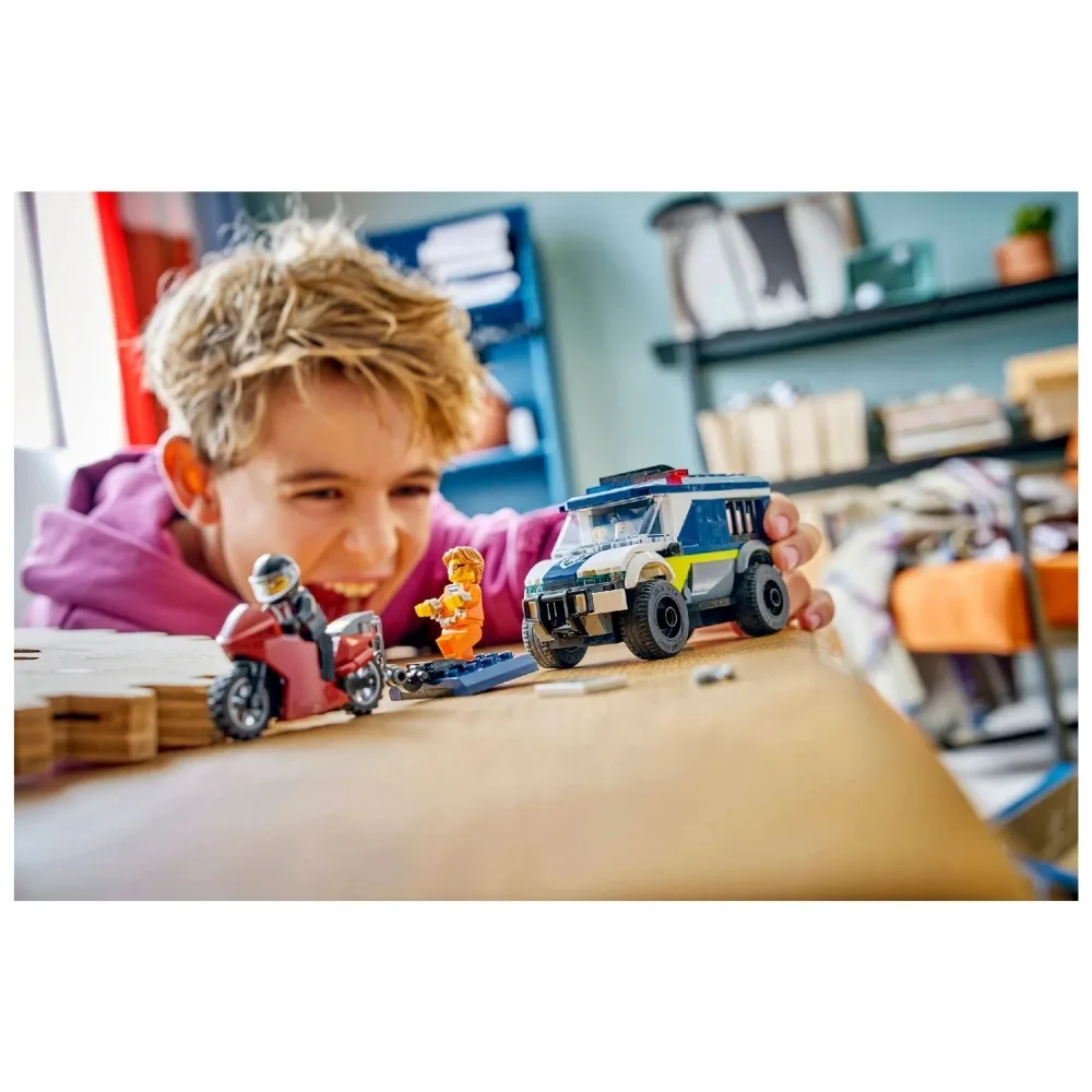 LEGO Police Transport Van set, a fun building toy for kids, featuring a police truck for imaginative play and adventures