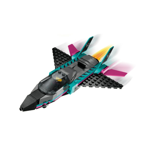 LEGO City 60489 set featuring a jet and a car in a dynamic chase scene with vibrant colors and detailed mini-figures