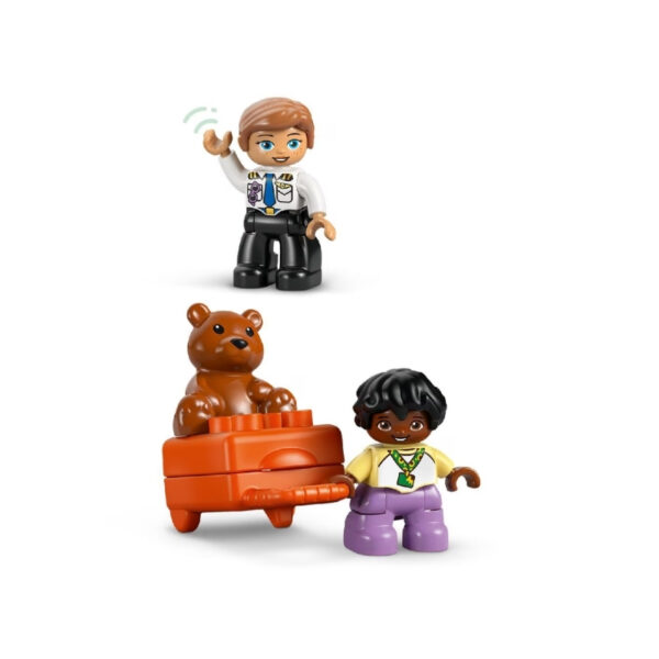 LEGO Duplo 10443 set featuring children playing at an airport with a plane, luggage, and a terminal building