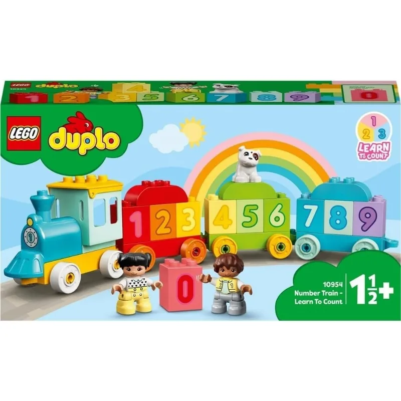 Colorful LEGO Duplo Number Train set with numbered blocks for counting and learning, designed for young children
