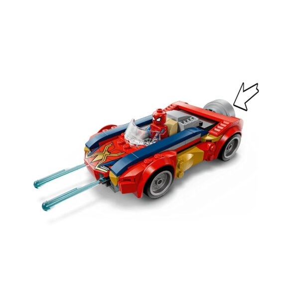 Spider-Man's car confronts a Venomized Wolverine in this LEGO Marvel set, showcasing a dynamic superhero showdown