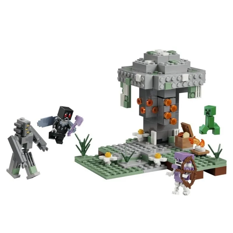 LEGO Minecraft set 21586, The Pale Garden, featuring a blocky landscape with characters and creatures from the game