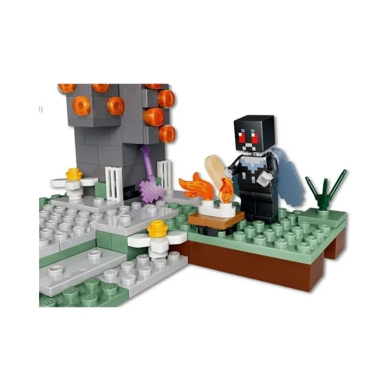 LEGO Minecraft set 21586, The Pale Garden, featuring a blocky landscape with characters and creatures from the game
