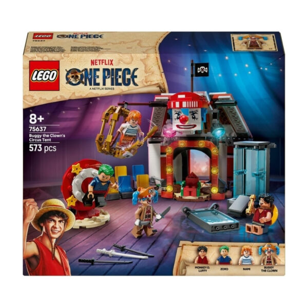 LEGO set 75637 features Buggy the Clown's Circus Tent, showcasing vibrant colors and playful circus elements