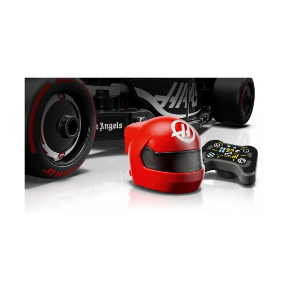 LEGO Speed 77250 set featuring the Haas F1 Team VF-24 race car, showcasing detailed design and vibrant colors