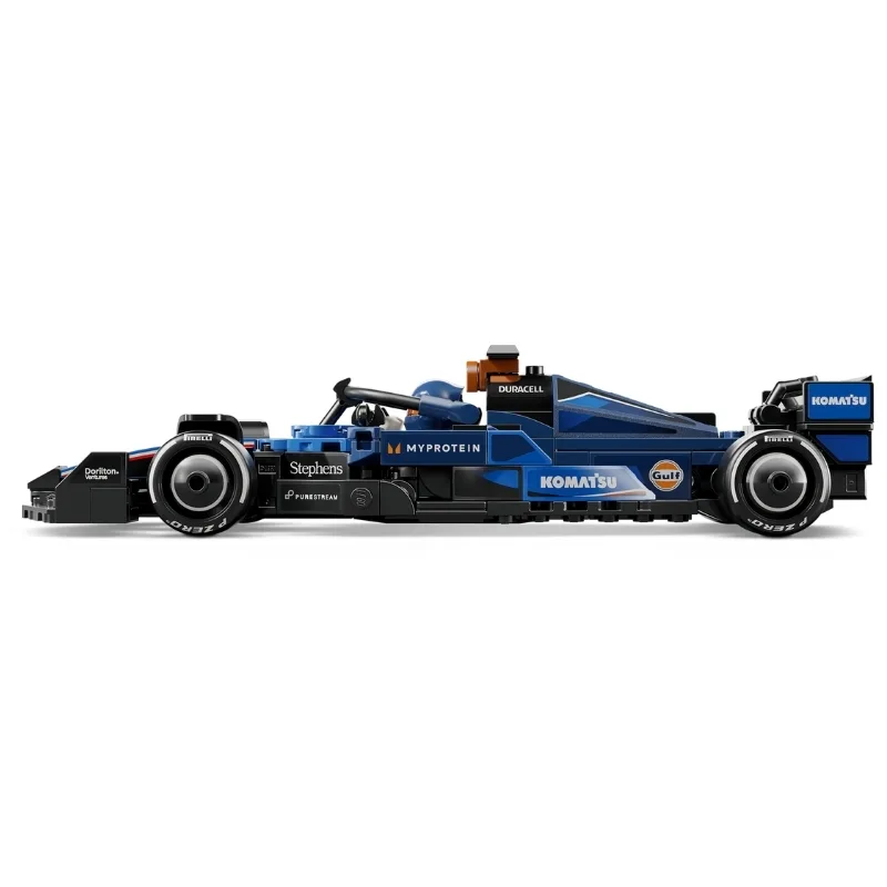 Detailed LEGO model of the Williams FW46 F1 racing car, featuring authentic design elements and vibrant colors